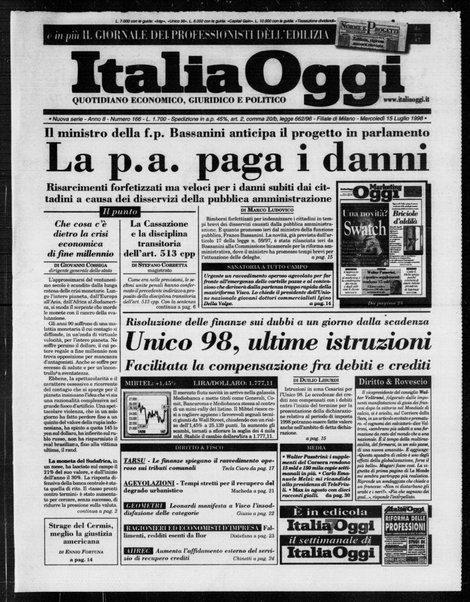 Italia oggi : quotidiano di economia finanza e politica